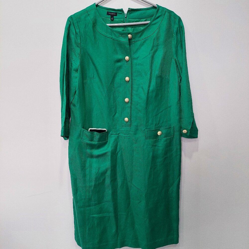 Talbots Emerald Green Linen Blend Sheath Dress, Size 12
